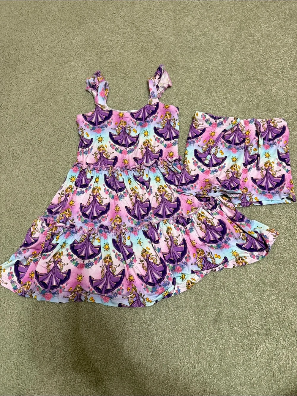 Girls' Purple Princess Bamboo Ruffle Tank Dress with Matching Shorts